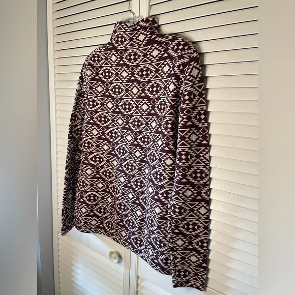 Duluth Women Mock Turtleneck Purple White Aztec Print Sweater S’no Sweat Medium - Picture 10 of 16